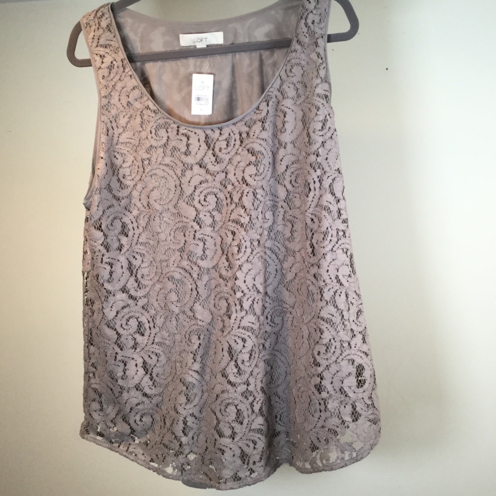 NWT Ann Taylor Loft Taupe Lace Sleeveless Shirt